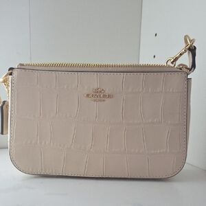 Coach Light Beige Croc-Embossed Wristlet